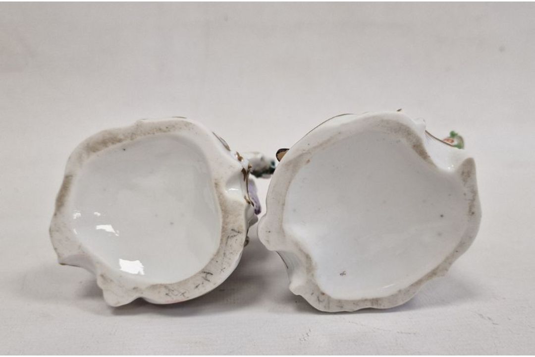 Pair continental porcelain figures of lady seated with flowers and basket of flowers at her feet, - Image 3 of 3