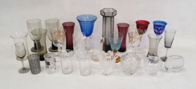 Tall Wedgwood 'Brutus' vase, 26cm, a Dartington nipple vase, two Bohemian flash cut wine glasses