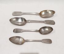 Two Victorian silver serving spoons and two further similar tablespoons, various makers, 7.2ozt (4)
