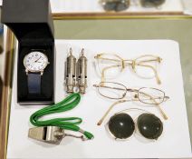 Box of vintage spectacles  - as well as numerous glasses cases and whistles (1 box)