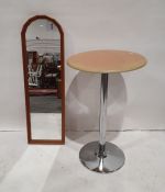 Modern beech-effect topped circular bar-type table and a mirror (2)