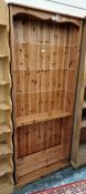 20th century pine open bookcase on squat bracket feet, 80cm x 180cm