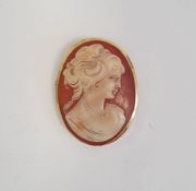 18ct gold-mounted cameo brooch, head and shoulders female figure