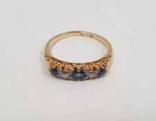18ct gold, sapphire and diamond ring set three graduated sapphires alternating two diamonds