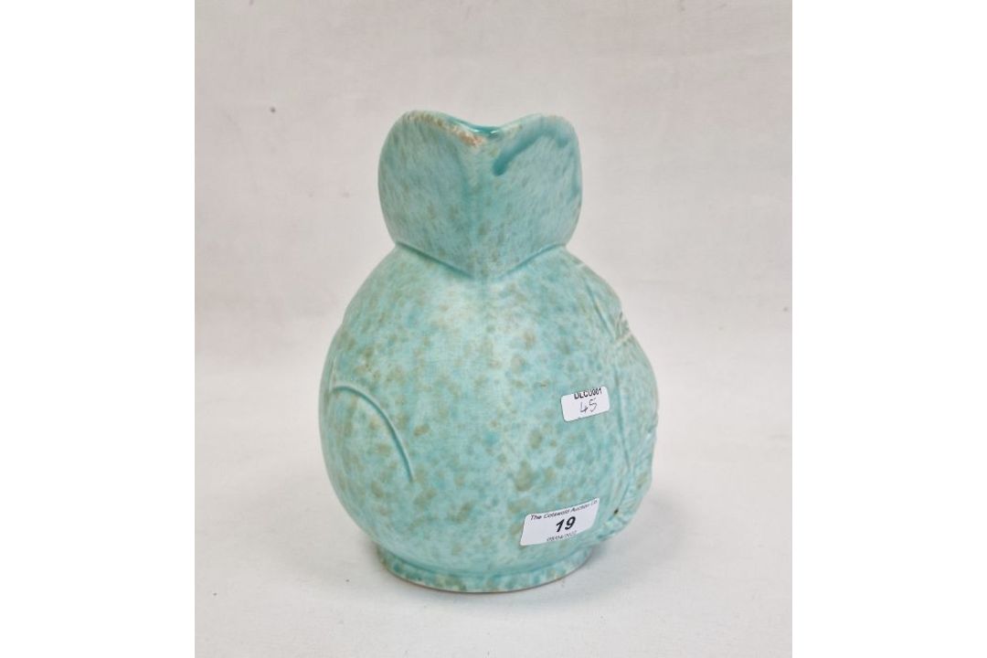 Sylvac-style pottery sailing galleon jug with scroll handle, mottled turquoise ground, 19.5cm high - Image 4 of 5