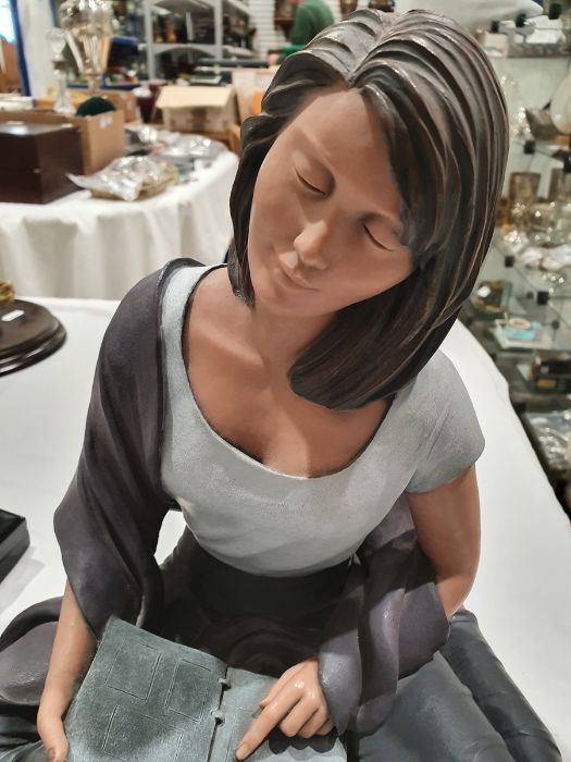 Two Manrique Lanzerote tile pictures and Spanish 'Elisa' resin figure of girl seated with books - Image 25 of 46