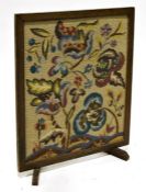 20th century oak-framed needlework firescreen