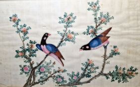 20th century Chinese painting on rice paper  Birds in tree and one further similar (2)