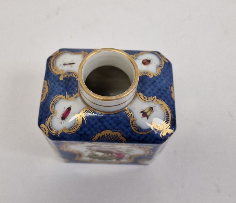 18th century Worcester porcelain tea caddy decorated to a blue scale ground with exotic birds and - Image 5 of 6