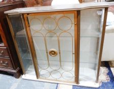20th century breakfront display cabinet with single glazed door, on platform base, 90.5cm wide x