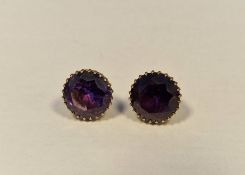 Pair gold-coloured metal and alexandrite-coloured stone set large stud earrings