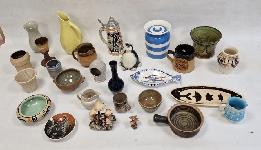 Quantity of studio pottery to include a St Ives studio pottery twin-handled soup bowl (A/F), a St - Image 2 of 3