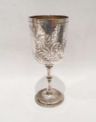 Edward VII silver goblet with engraved floral decoration, on stand to circular foot, London 1901,