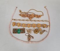 Vintage gilt metal faux-amethyst and pearl ornate floral necklace and matching bracelet consisting