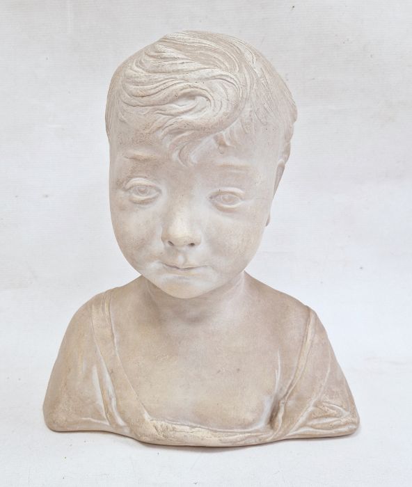 Pottery bust of the Christ Child after Desiderio da Settignano, 30cm high x 27cm wide