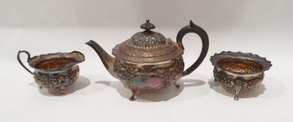 Late Victorian silver three-piece tea service to include teapot, sugar bowl and milk jug, in