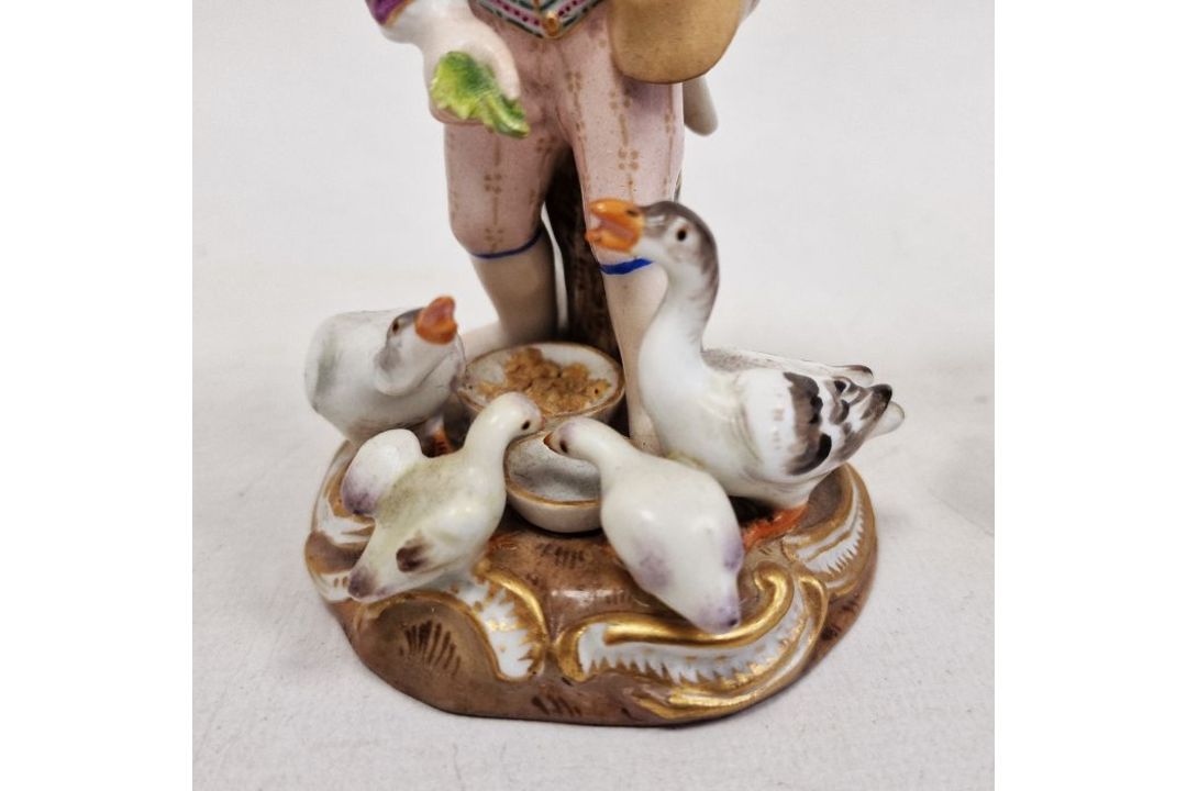 19th century Meissen figure of boy feeding ducks, on gilt scroll decorated circular base, 12cm - Image 2 of 14