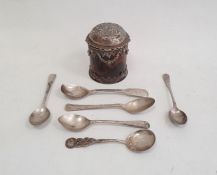 Late Victorian tortoiseshell and silver mounted pot, with embossed and swagged decoration,