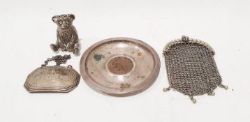 20th century silver pepper pot in form of a bear, Chisford & Norris Ltd 1934, a silver bottle