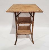 Two Victorian bamboo and wicker two-tier side tables, one with square top with chamfered corners (2)