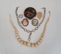 Large paste stone necklace, circular cut stones with central triple dropper, painted miniature set