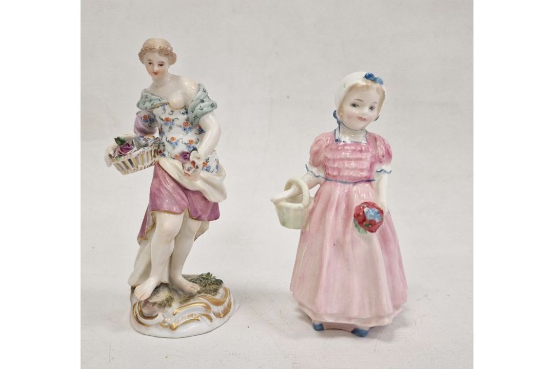 19th century Meissen porcelain figure of classical maiden with basket of flowers, 13cm high and - Image 1 of 14