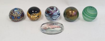 Okra iridescent glass paperweight by Richard Golding, a Royal Brierley iridescent glass paperweight,