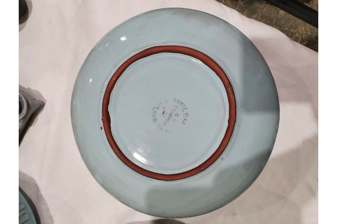 Poole pottery 'Delphis' circular plate, abstract turquoise multi-coloured with red border and - Image 16 of 19