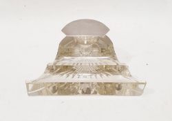 20th century inkwell with silver hinged lid, on a glass body, with pen rest
