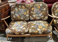 Mid century modern Ercol beech-framed two-seater sofa and single stickback armchair (2)  Condition