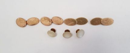 Pair of 9ct gold double-oval and chain cufflinks, masonic and monogram engraved, approx. 8.5g, a