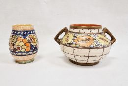 Charlotte Rhead Crown Ducal vase, shouldered with angular handles, tubeline decorated with yellow