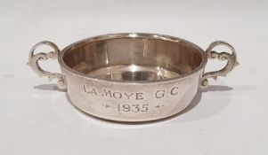 Silver presentation quaiche, circular with ornate scroll handles, with inscription 1935, Chester