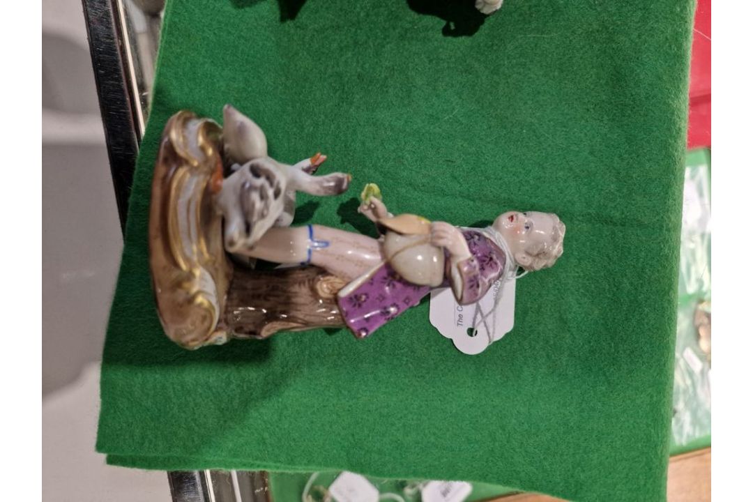 19th century Meissen figure of boy feeding ducks, on gilt scroll decorated circular base, 12cm - Image 8 of 14