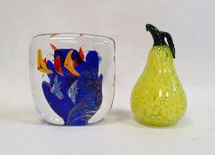 Murano glass 'Aquarium' paperweight of square form and a Murano Art glass paperweight in the form of