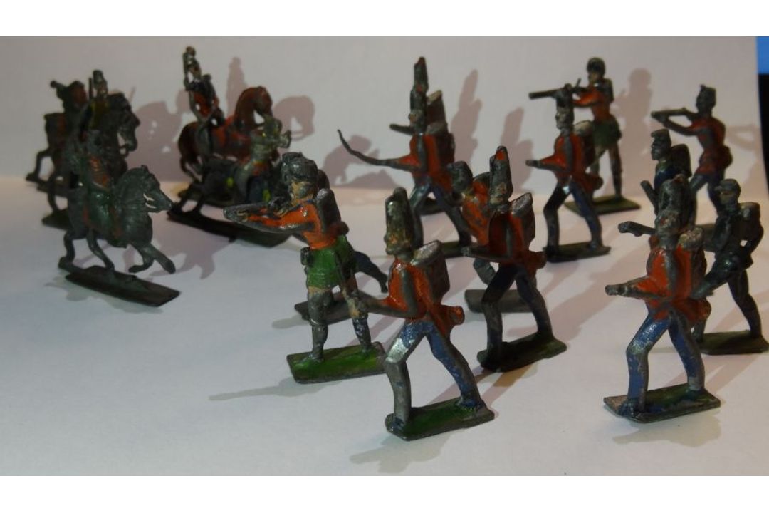 Small quantity continental, painted metal flat miniature model soldiers