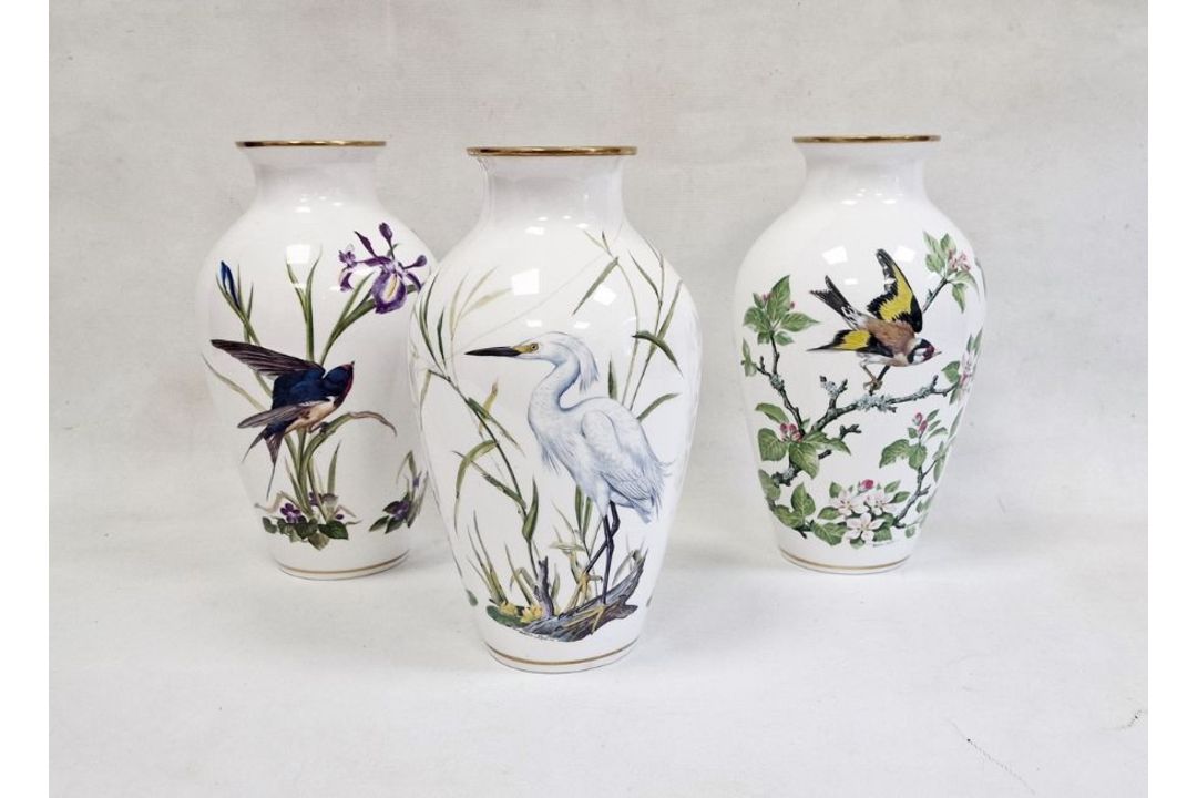 Three Franklin porcelain limited edition vases 'Meadowland Bird Vase', 'Woodland Bird Vase' and ' - Image 1 of 14