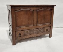 20th century oak coffer with panelled top and front above single drawer, on style supports, 91cm x