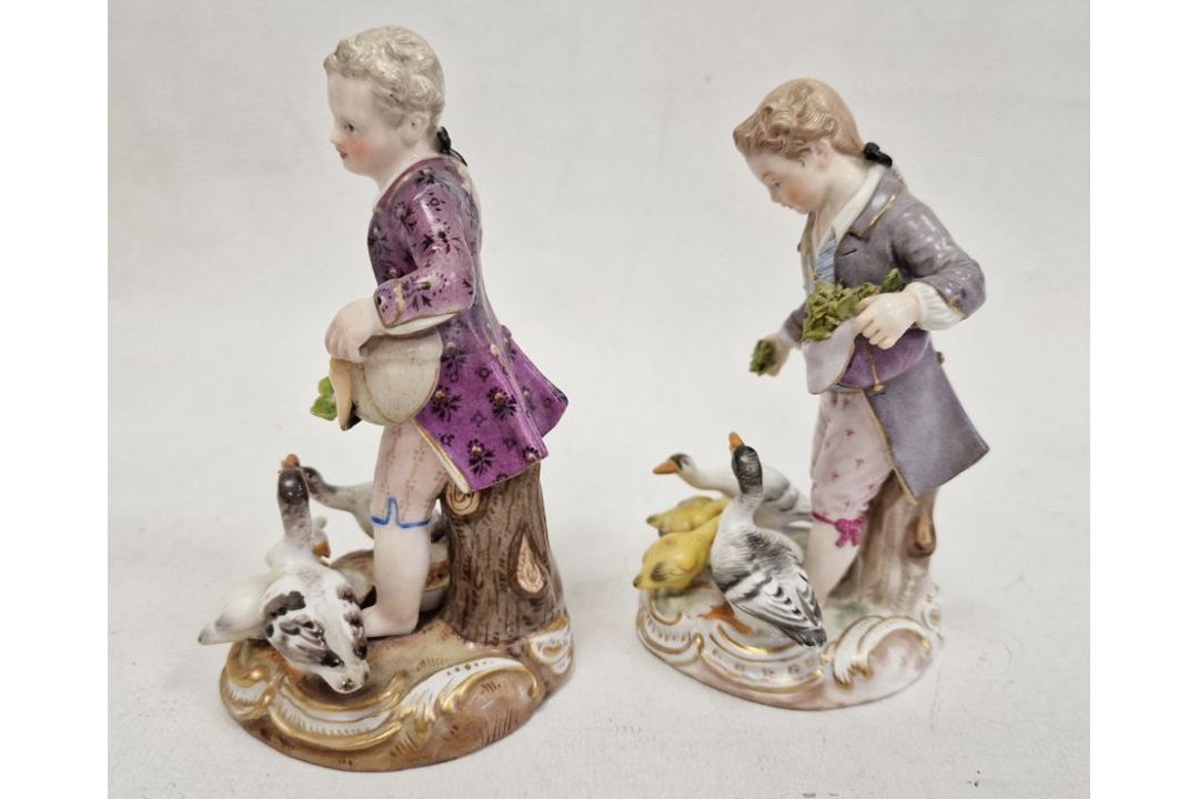 19th century Meissen figure of boy feeding ducks, on gilt scroll decorated circular base, 12cm - Image 4 of 14