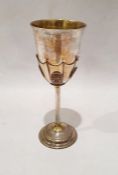 Modern London silver goblet with pearl and filigree decoration to the bowl, on cylindrical ogee