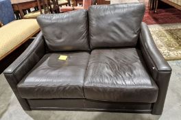 Modern two-seat sofa and single chair in brown leather-style upholstery (2)