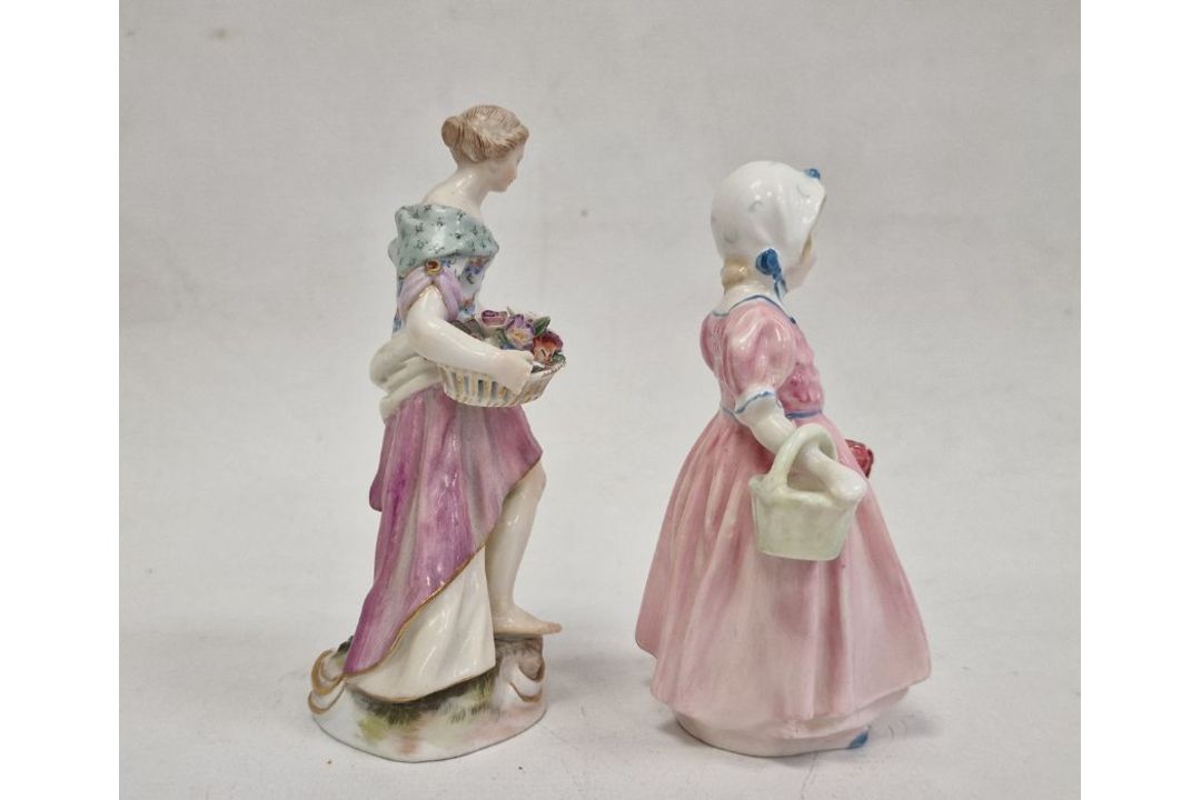 19th century Meissen porcelain figure of classical maiden with basket of flowers, 13cm high and - Image 3 of 14