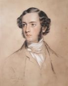 James R Swinton (1816-1888) Charcoal and pastel drawing Head and shoulders portrait of a young man