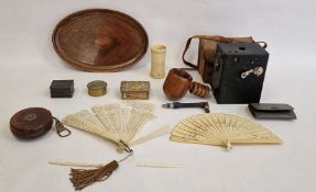 No.2 Hawkeye Model B camera, a treen tray, nutcracker, embossed brass matchbox holder, vintage