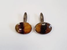 Pair of silver-backed gent's cufflinks with polished stone, possibly bluejohn