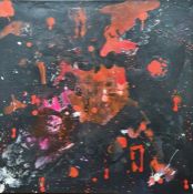 Urbanksy (Contemporary) Oil on canvas Study in blacks and reds, 58cm x 58cm, unframed