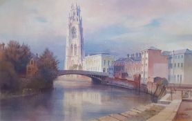 Kenneth Jack (Australian, 1924-2006) Watercolour Boston, Lincolnshire and bridge over river,