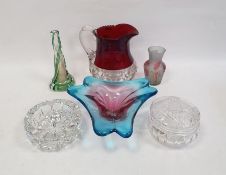 Murano-style lobed glass bowl in red and blue colourway, 8.5cm, a cut glass ashtray with