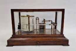 20th century barograph in oak and five-sided glass case