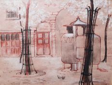 20th century school Watercolour Street scene, unsigned, with inscription verso 